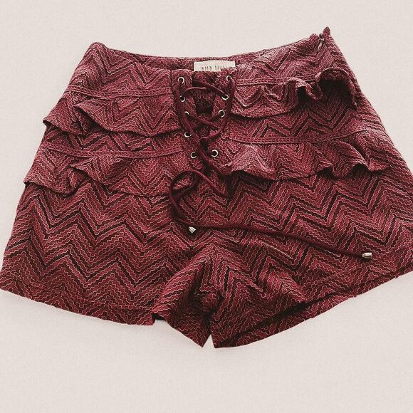 Moon River wine Lace-Up Ruffle Mini Shorts – Boho Romance whimsygoth S NWT - Picture 1 of 6